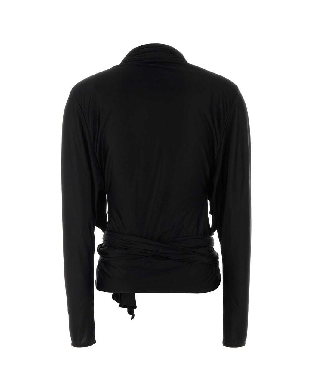 Balmain Black Draped Open-Neck Viscose T-Shirt Top