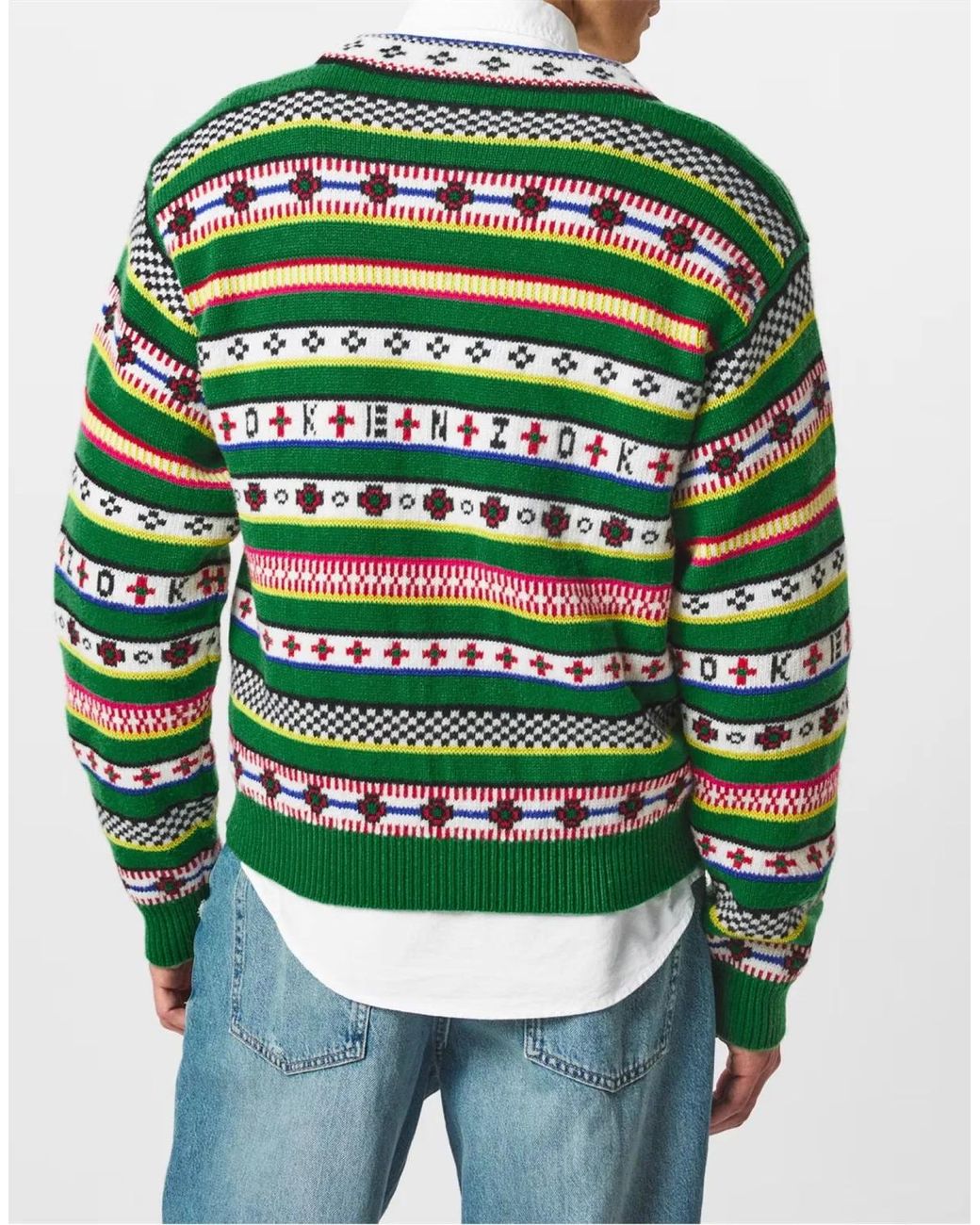 KENZO Green Fairisle Jacquard Cardigan for men