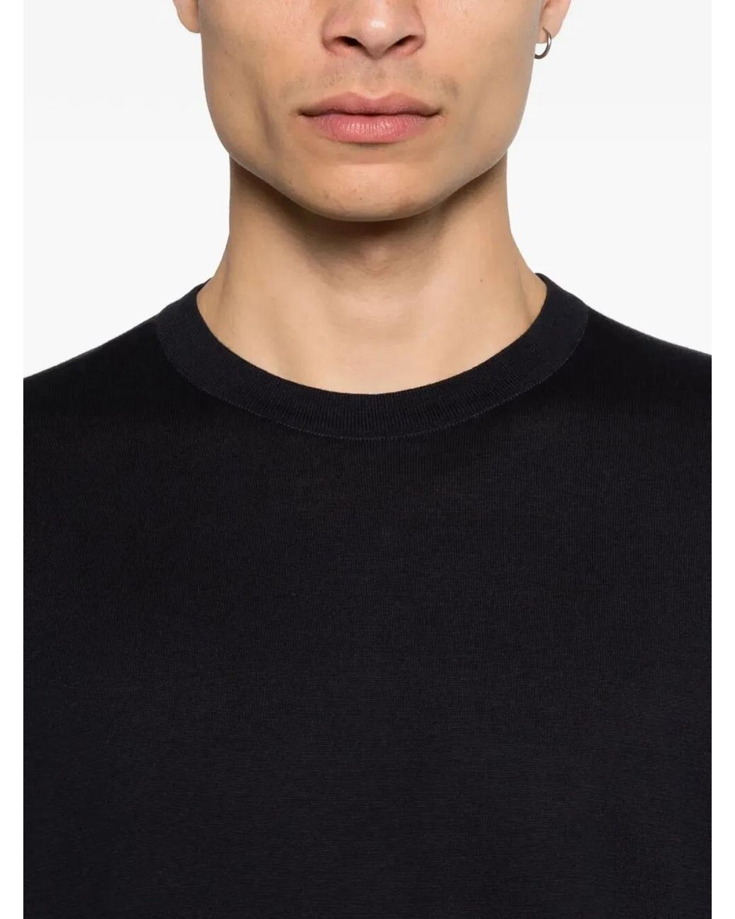 John Smedley Black "Kempton" Crewneck Short Sleeves T-Shirt for men