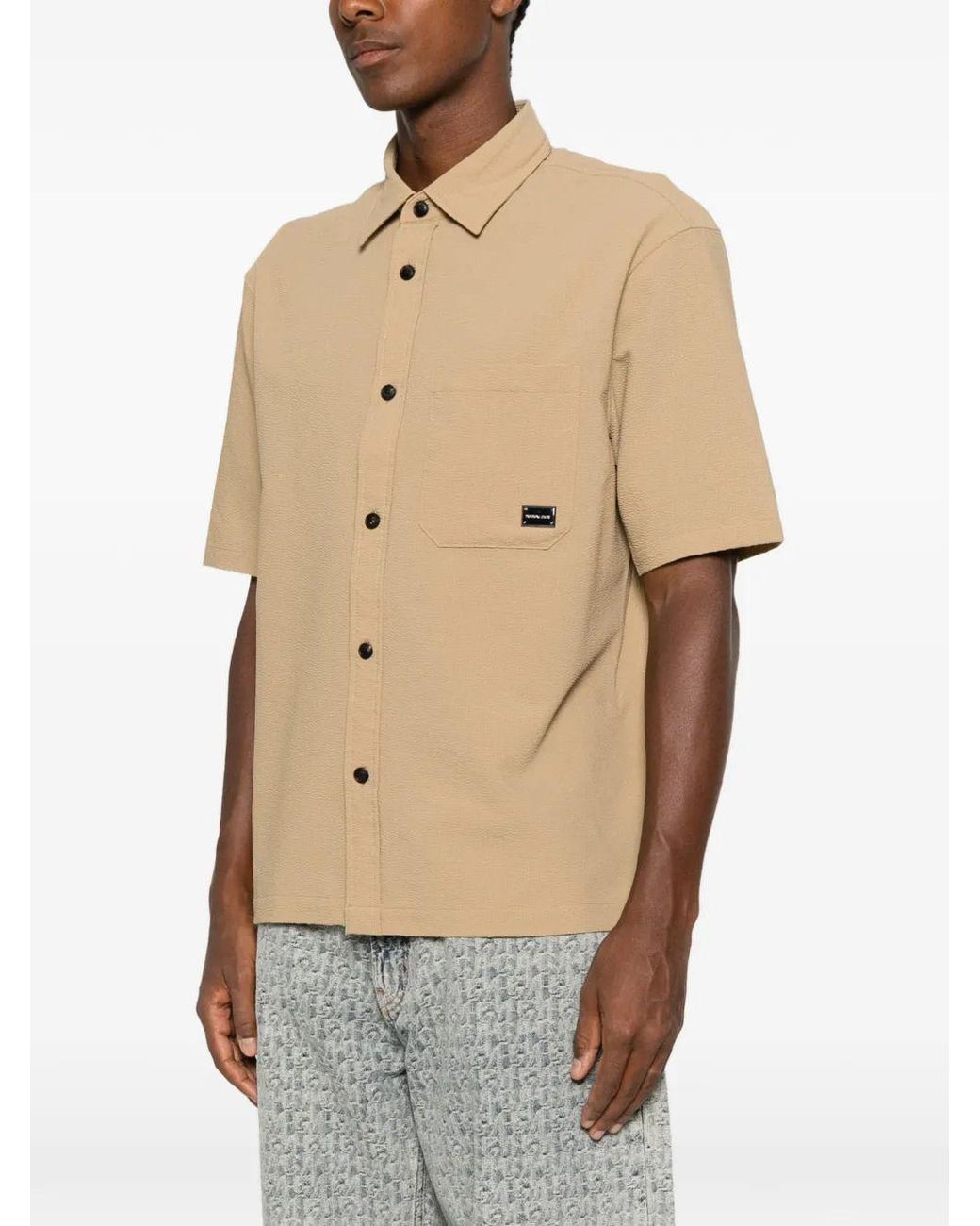 Emporio Armani Natural Shirt With Logo Plaque And Short Sleeves for men