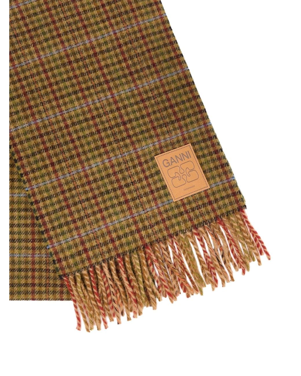 Ganni Natural Small Check Wool Scarf