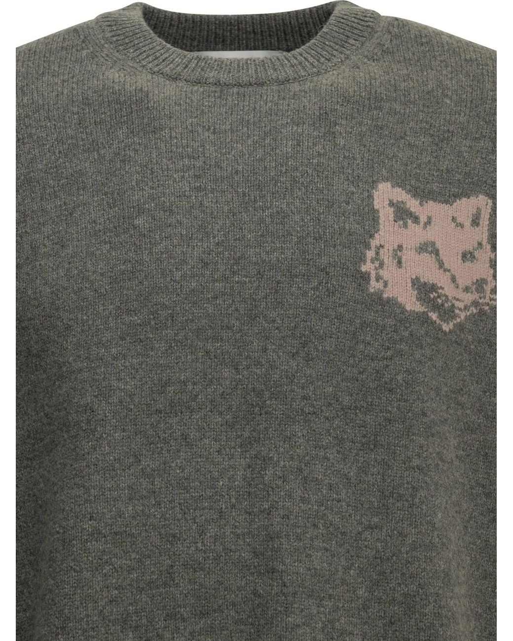 Maison Kitsuné Gray Maison Kitsuné "Fox Head" Crew-Neck Sweater for men