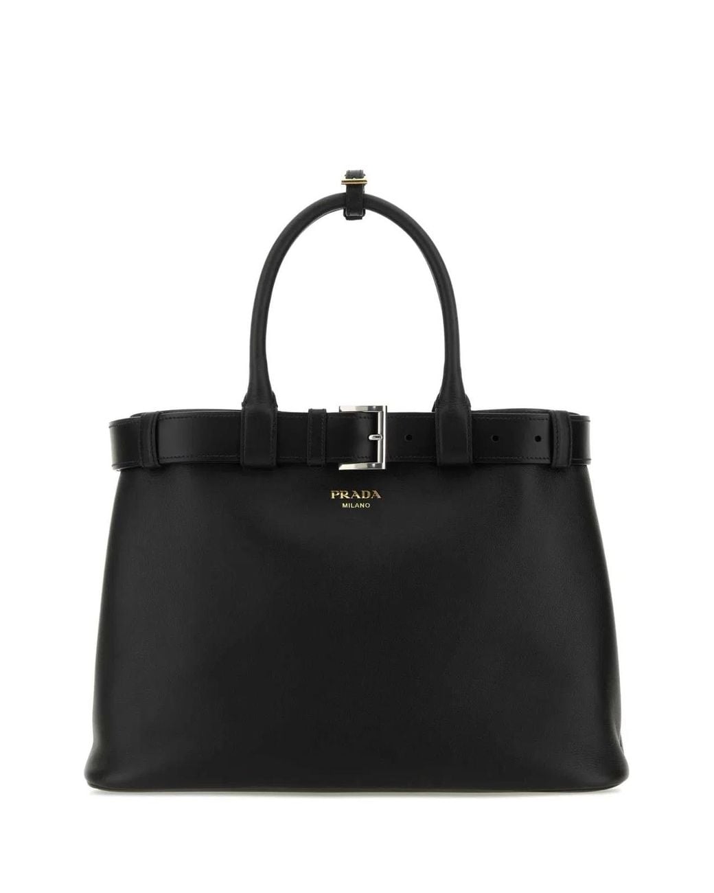 Prada Black Leather Buckle Large Handbag