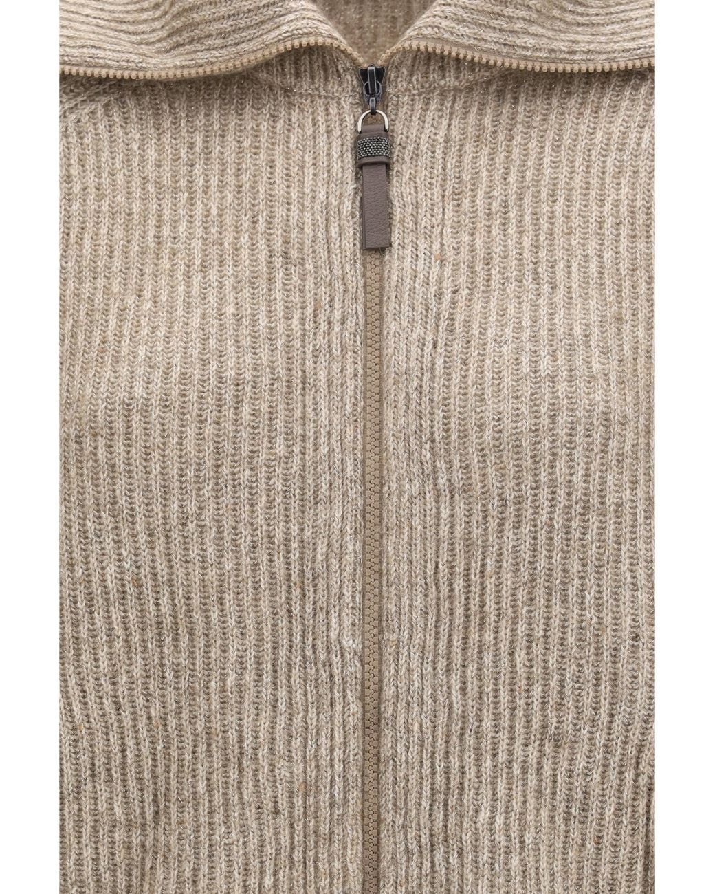 Brunello Cucinelli Natural High-Neck Sweater With Wide Sleeves