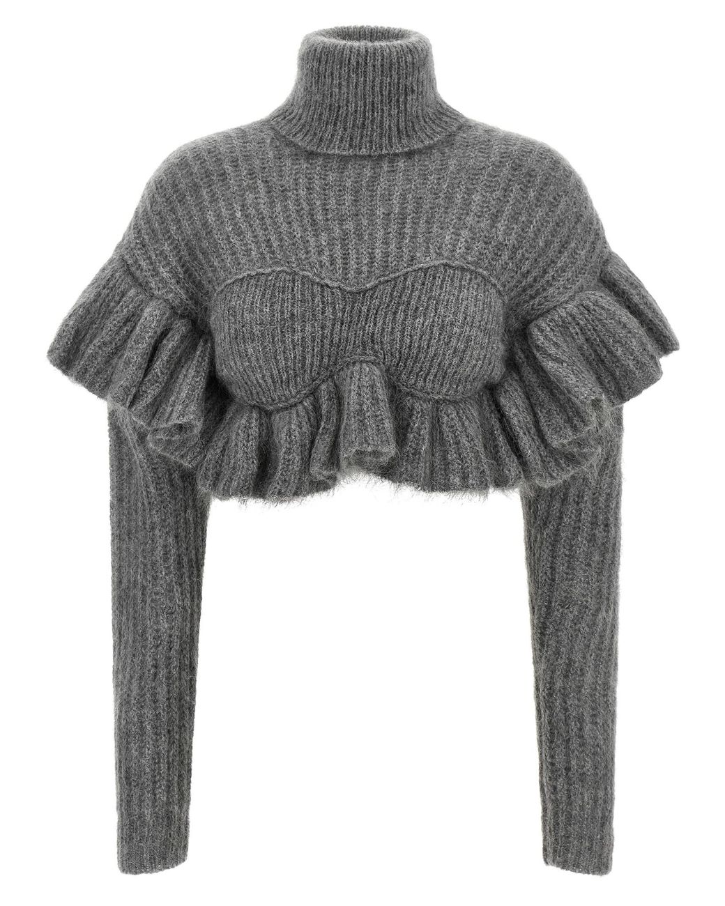 Elisabetta Franchi Gray Ruffle Sweater