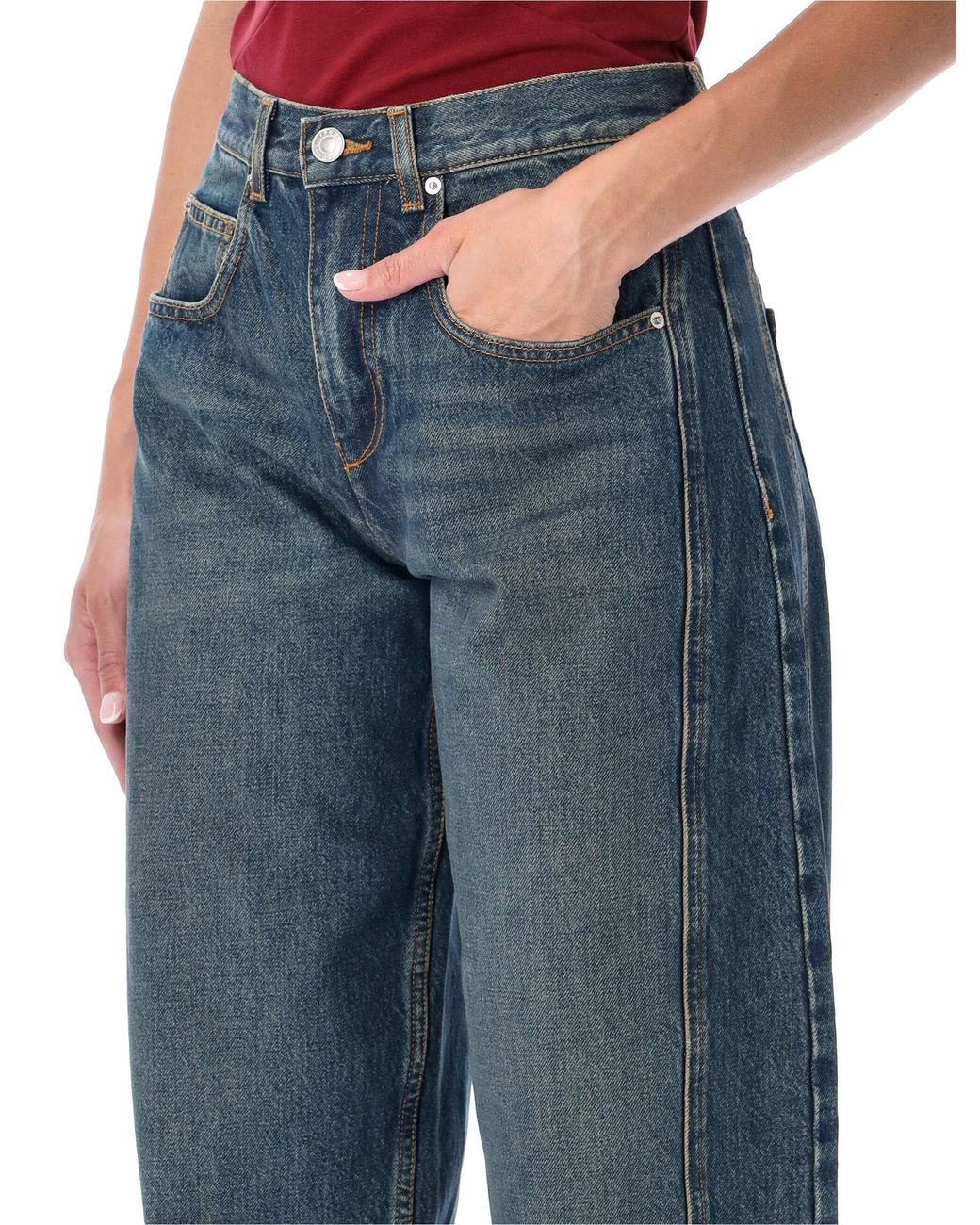 Isabel Marant Blue Oriane Barrel-Leg Mid-Rise Jeans