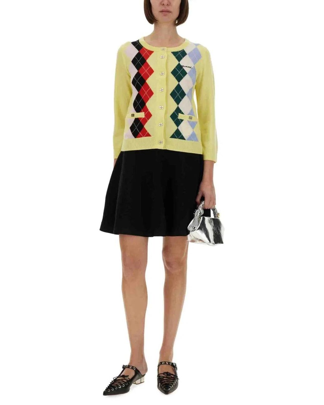 Ganni Black Check Cardigan