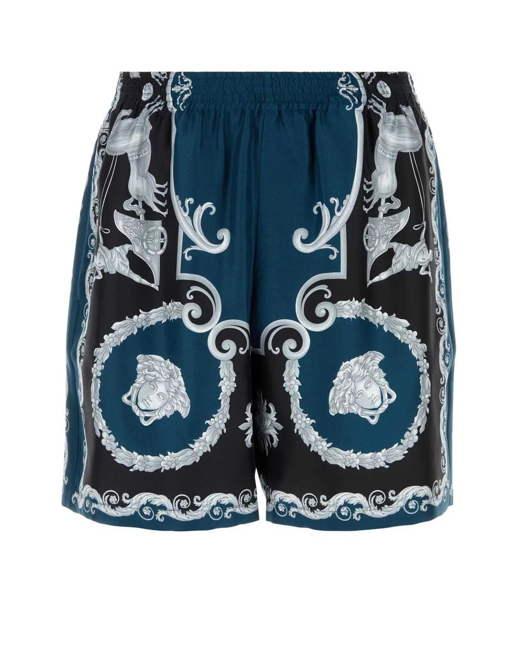 Versace Blue Shorts Mythic Baroque Print Silk Twill for men