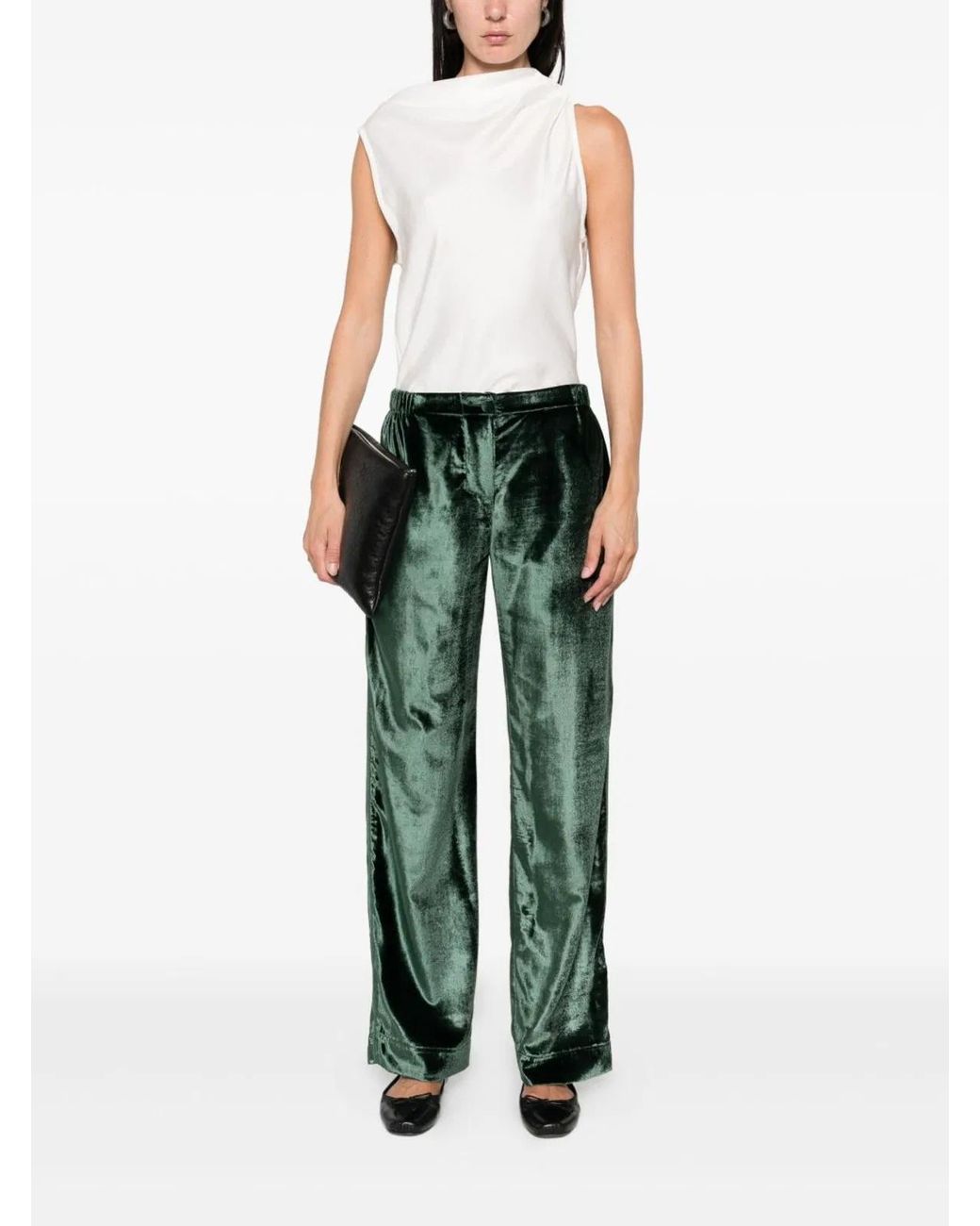 F.R.S For Restless Sleepers Green Velvet High-Waisted Trousers