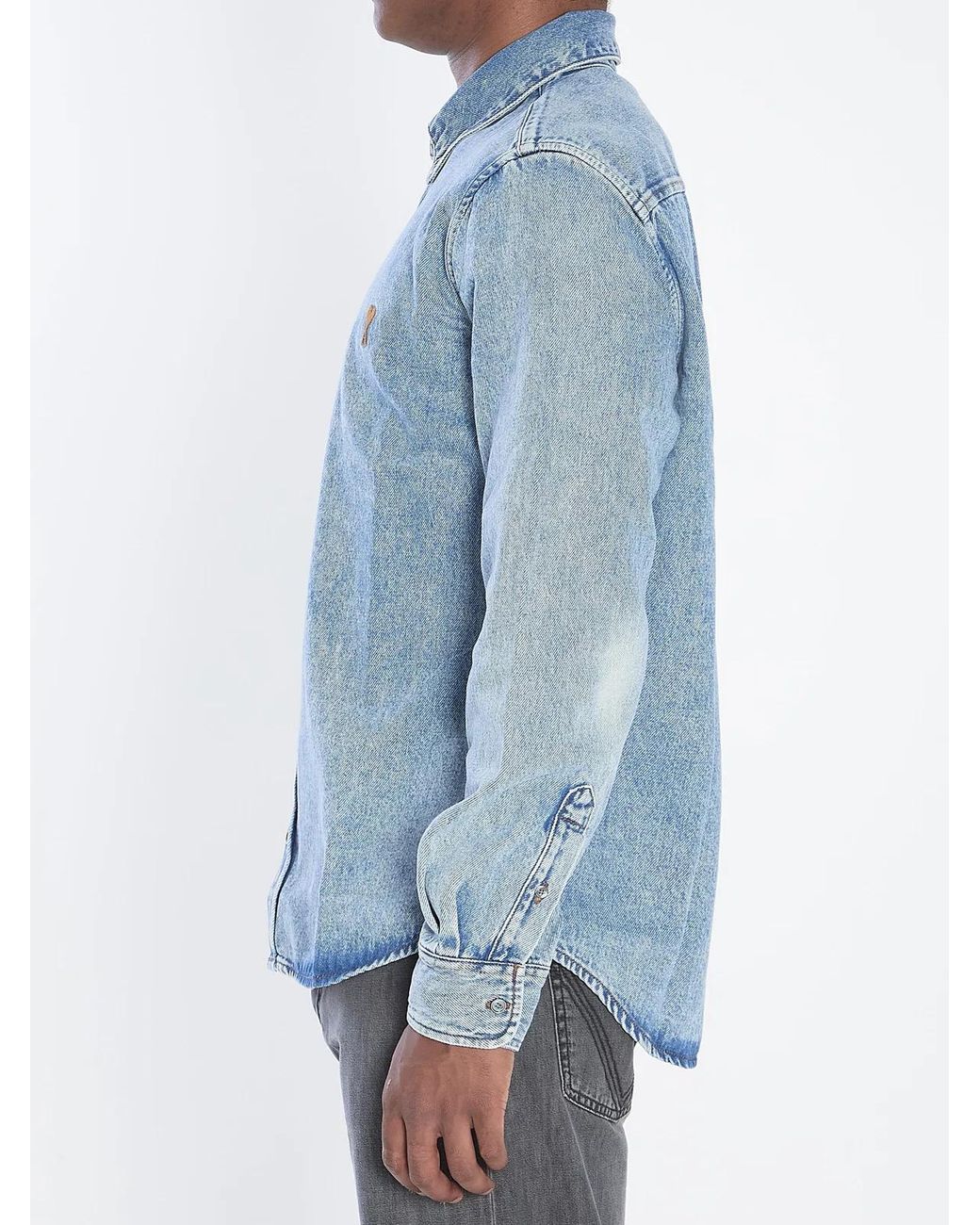 AMI Blue Ami De Coeur Denim Shirt for men