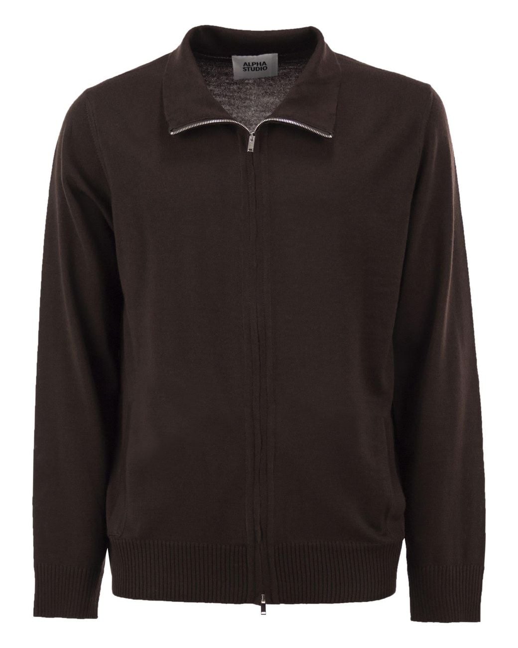 Alpha Studio Black Merino Wool Zip-Up Cardigan for men