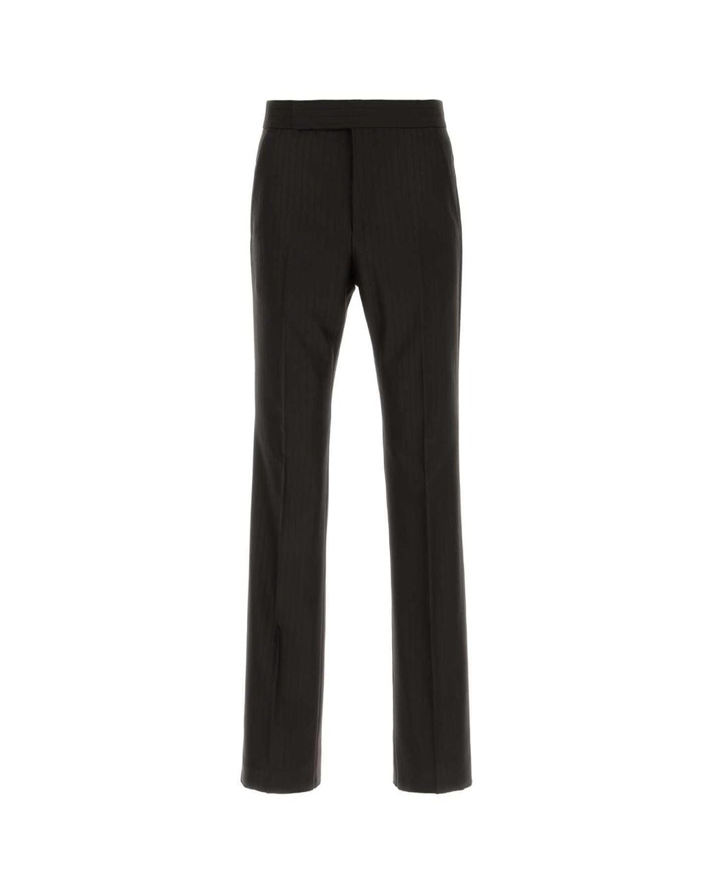 Tom Ford Black Broken Twill Satin Stripe Flat Front Straight Pant for men