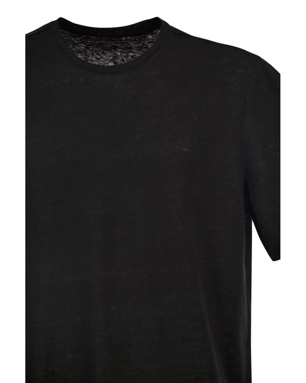 Majestic Black Stretch Linen T-Shirt With Round Neckline for men