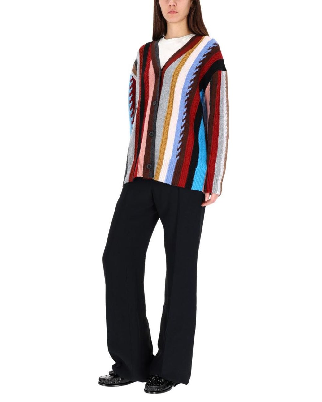 Paul Smith Red Cable Knit Vertical Stripe Cardigan