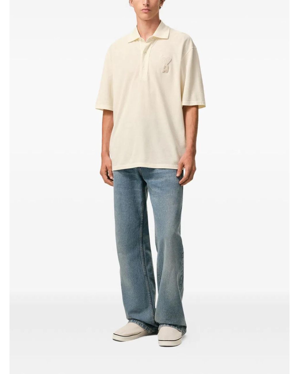 AMI Blue Ami De Coeur Crochet Polo for men