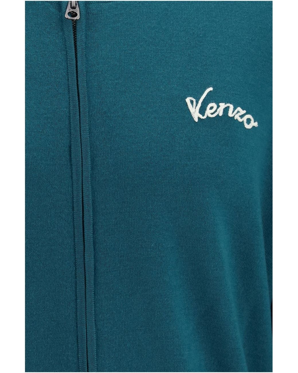 KENZO Blue Eiffel Tower Design Wool Zip Cardigan for men