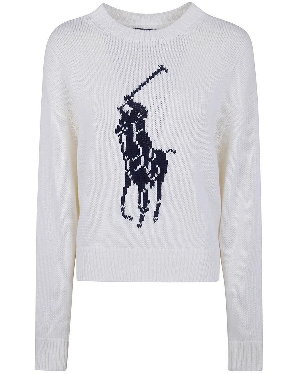 Polo Ralph Lauren White Big Pony Cotton Crew Neck Jumper