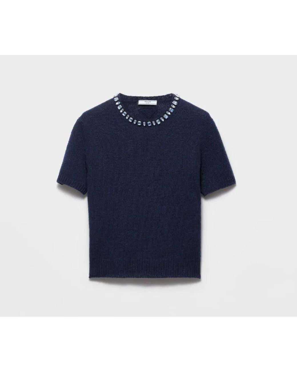 Prada Blue Cashmere Virgin Wool Glass Brass T-Shirt