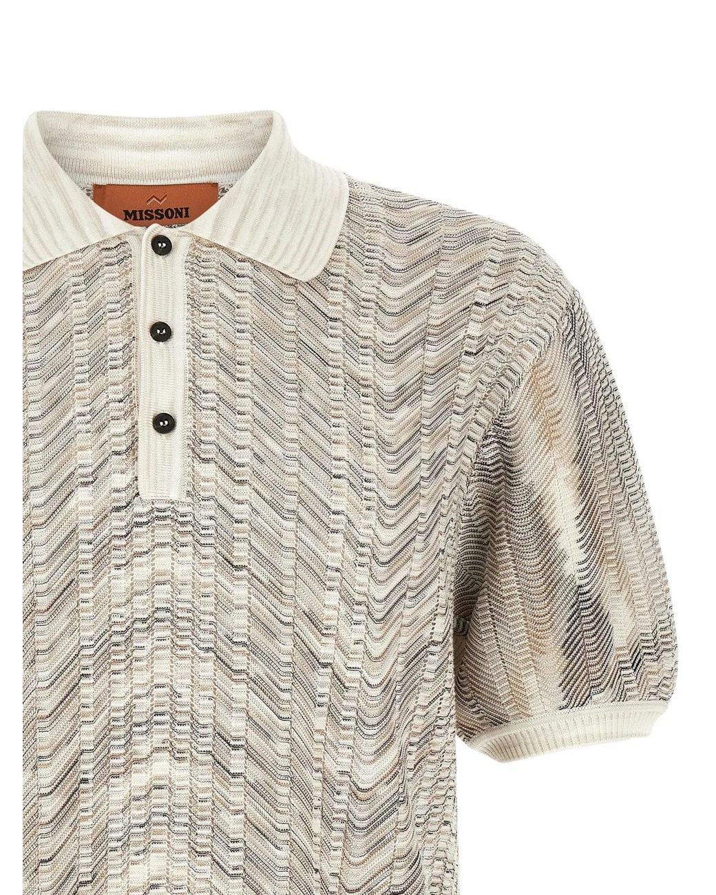 Missoni White 'Zig-Zag' Knit Polo Shirt for men