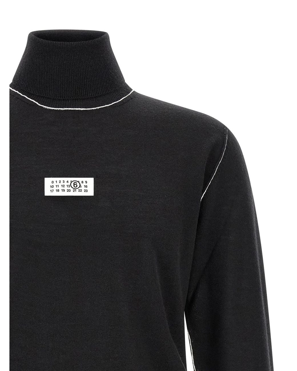 MM6 by Maison Margiela Black Turtleneck Sweater With Contrast Stitching for men