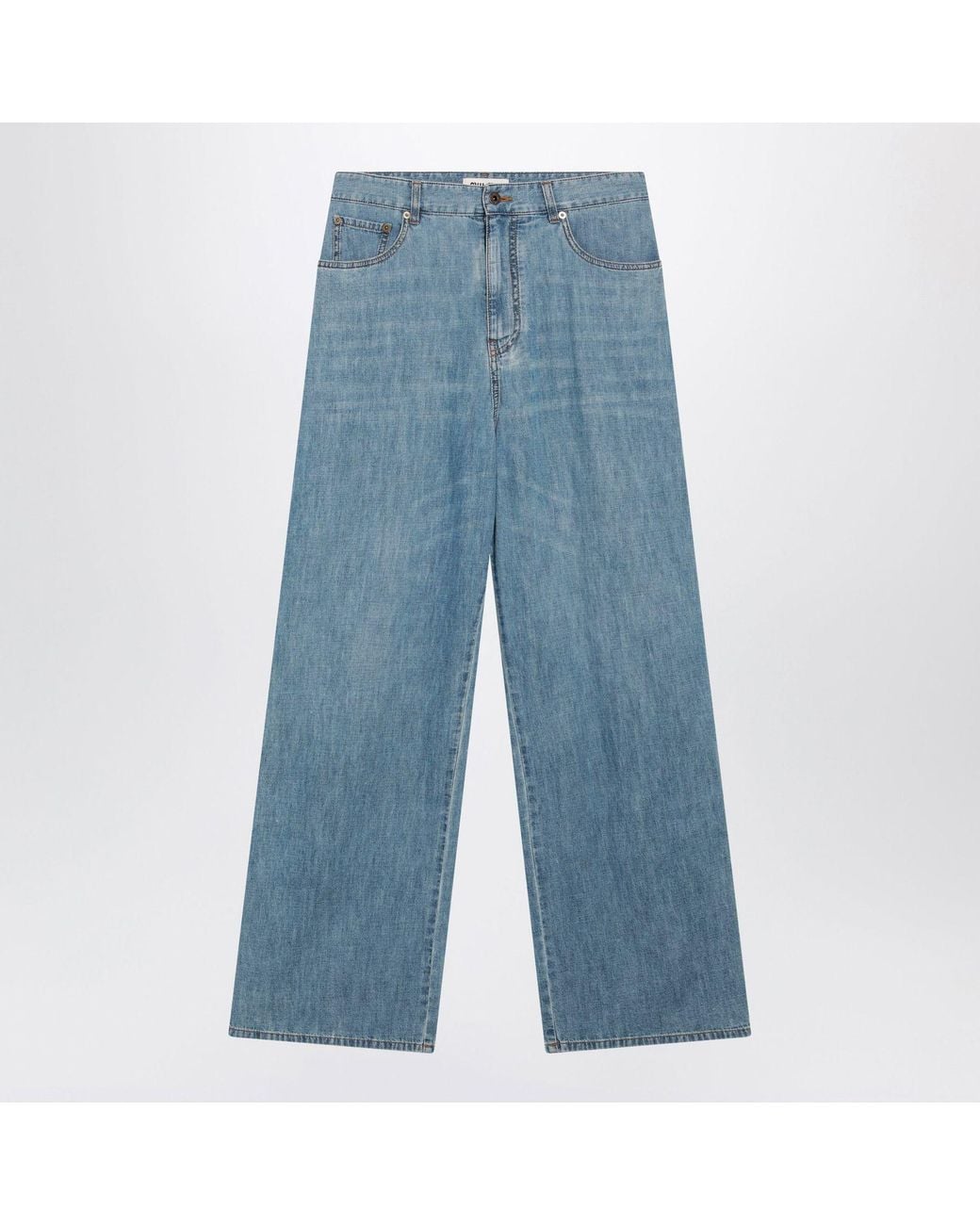 Miu Miu Blue Highwaisted Wideleg Chambray Pants