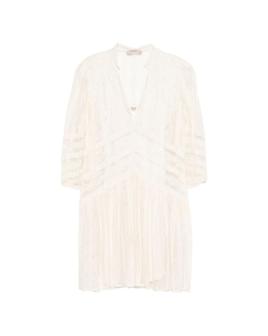 Twinset White Mother Of Pearl Silk Dress