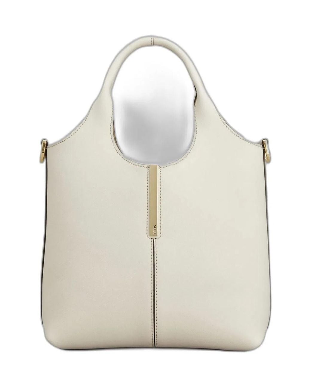 Tod's White Leather Mini Tote Bag With Branded Metal Bar Accessory