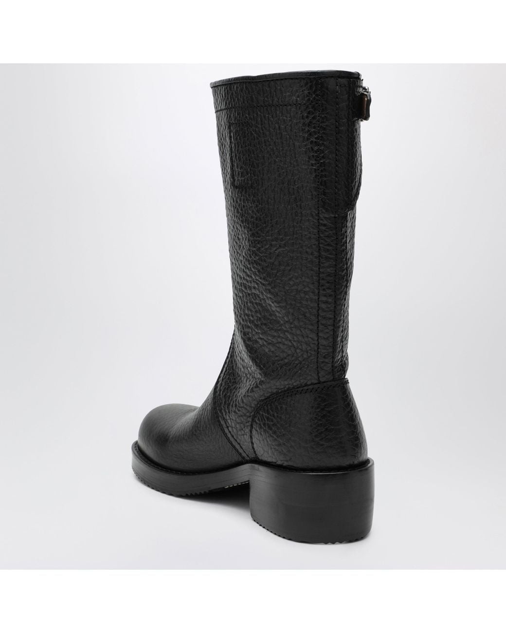 Dries Van Noten Black Leather Biker Boots