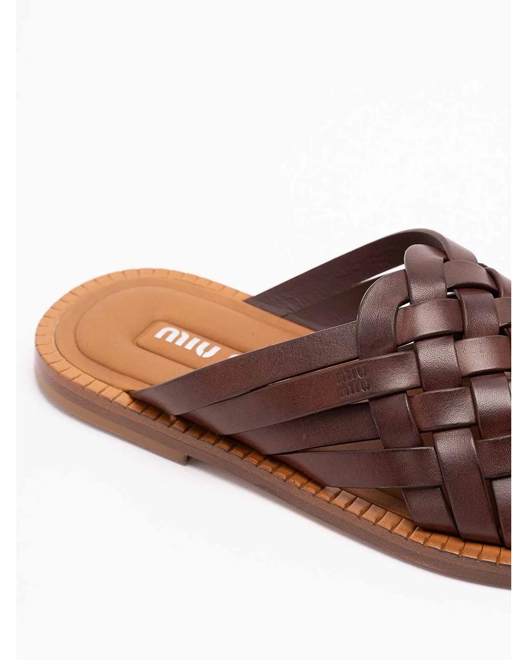 Miu Miu Brown Wwoven Leather Sandals