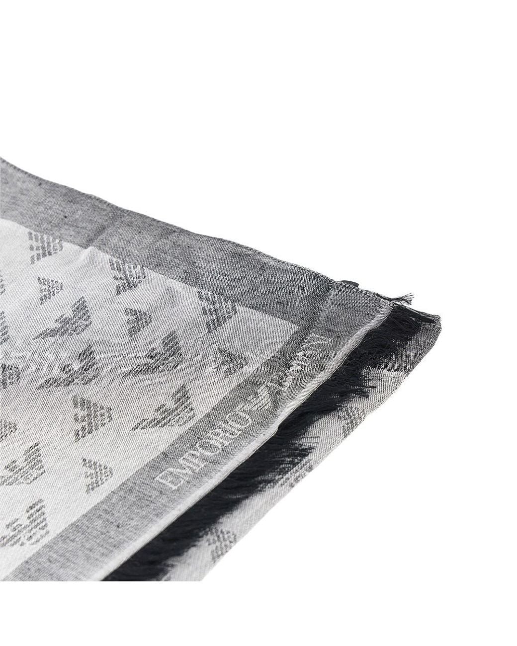 Emporio Armani Gray Viscose-Blend Scarf With Eagle Motif