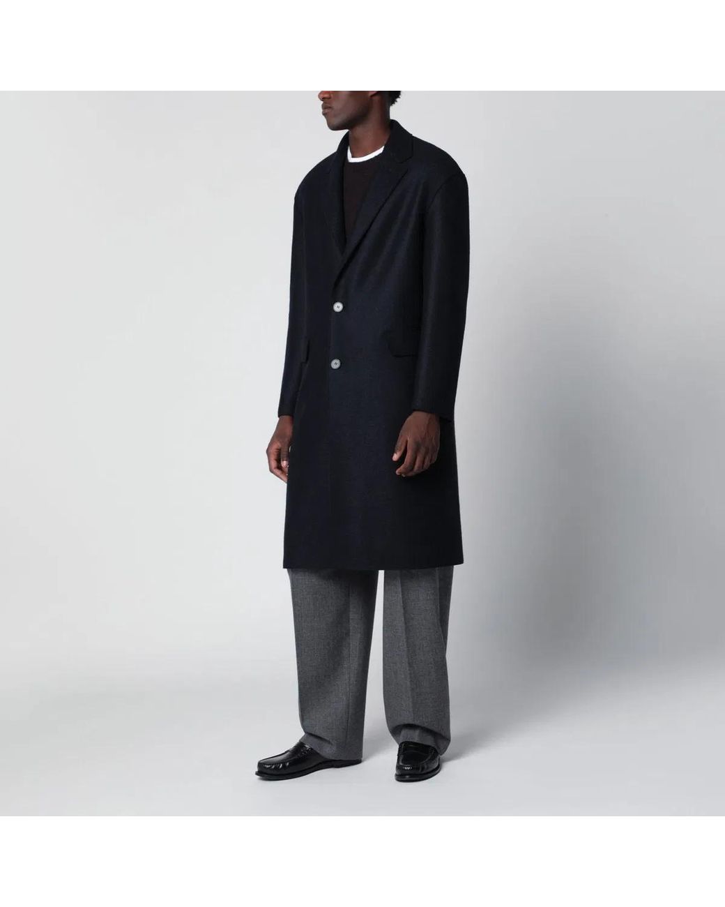 Harris Wharf London Black Singlebreasted Wool Coat for men