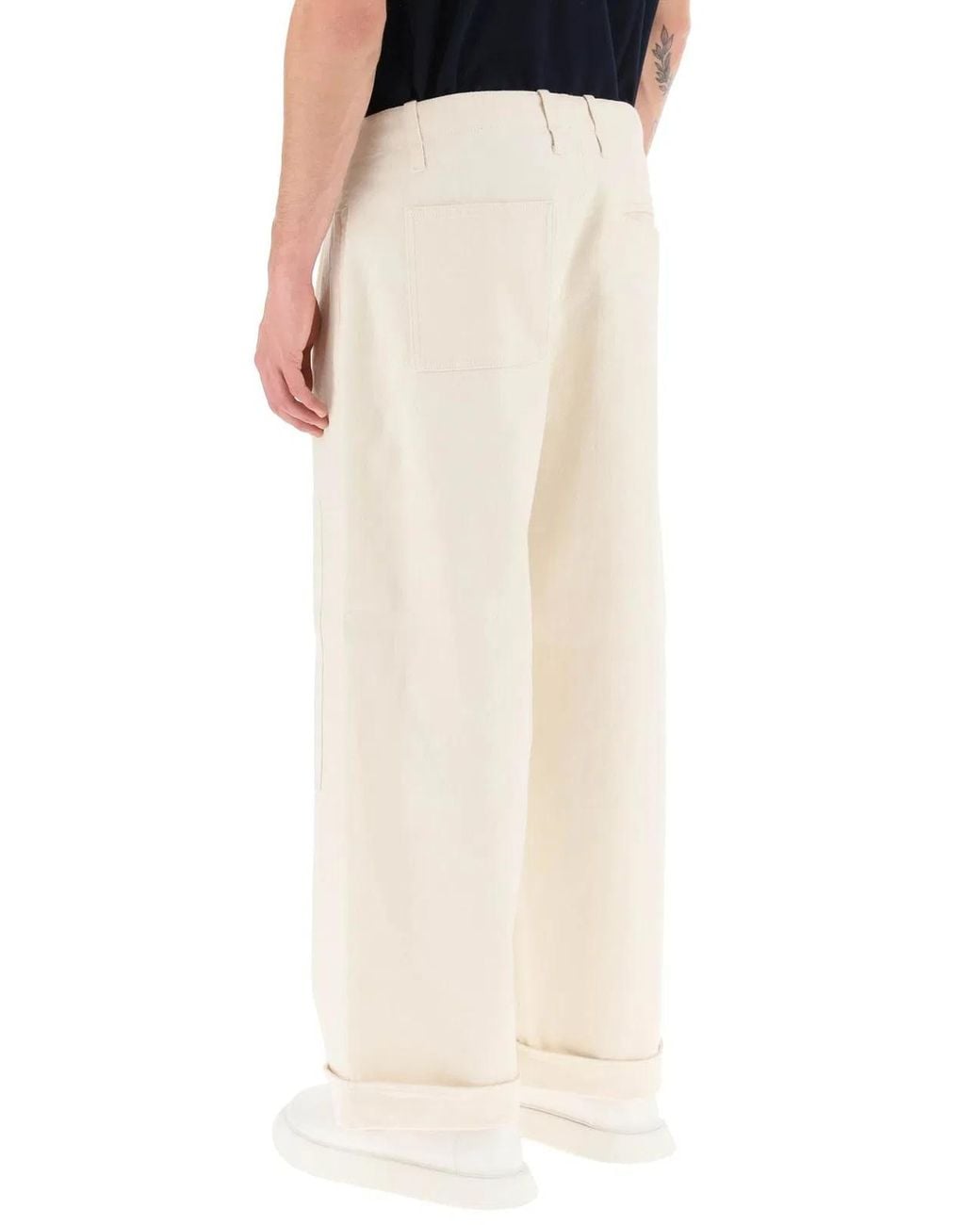 Etro Natural Melange Ivory Stretch Cotton Wide-Leg Pant for men