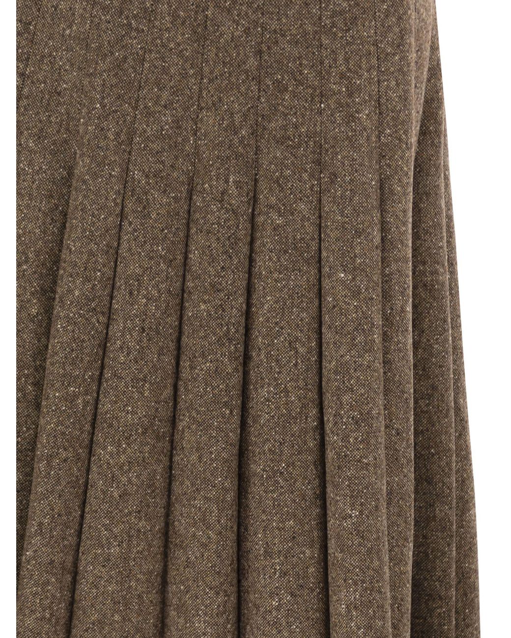 Brunello Cucinelli Brown Pleated Wool Midi Skirt