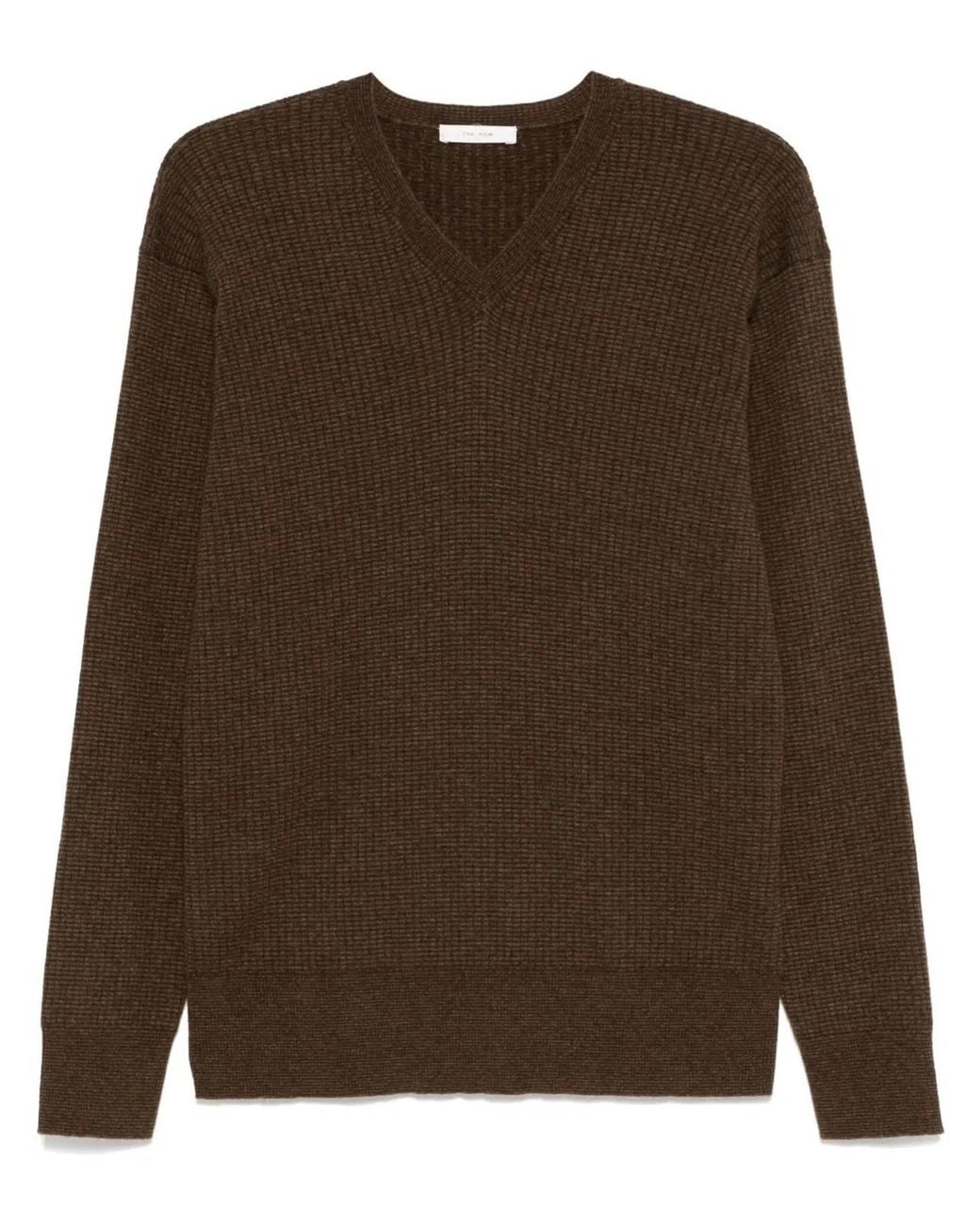 The Row Brown Cashmere Blend V-Necked Sweater for men