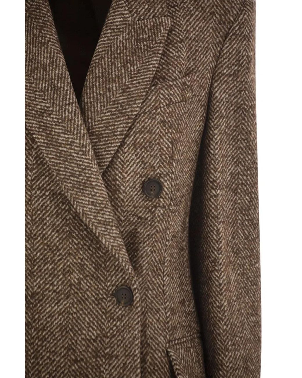 Brunello Cucinelli Brown Double-Breasted Wool And Alpaca Herringbone Coat