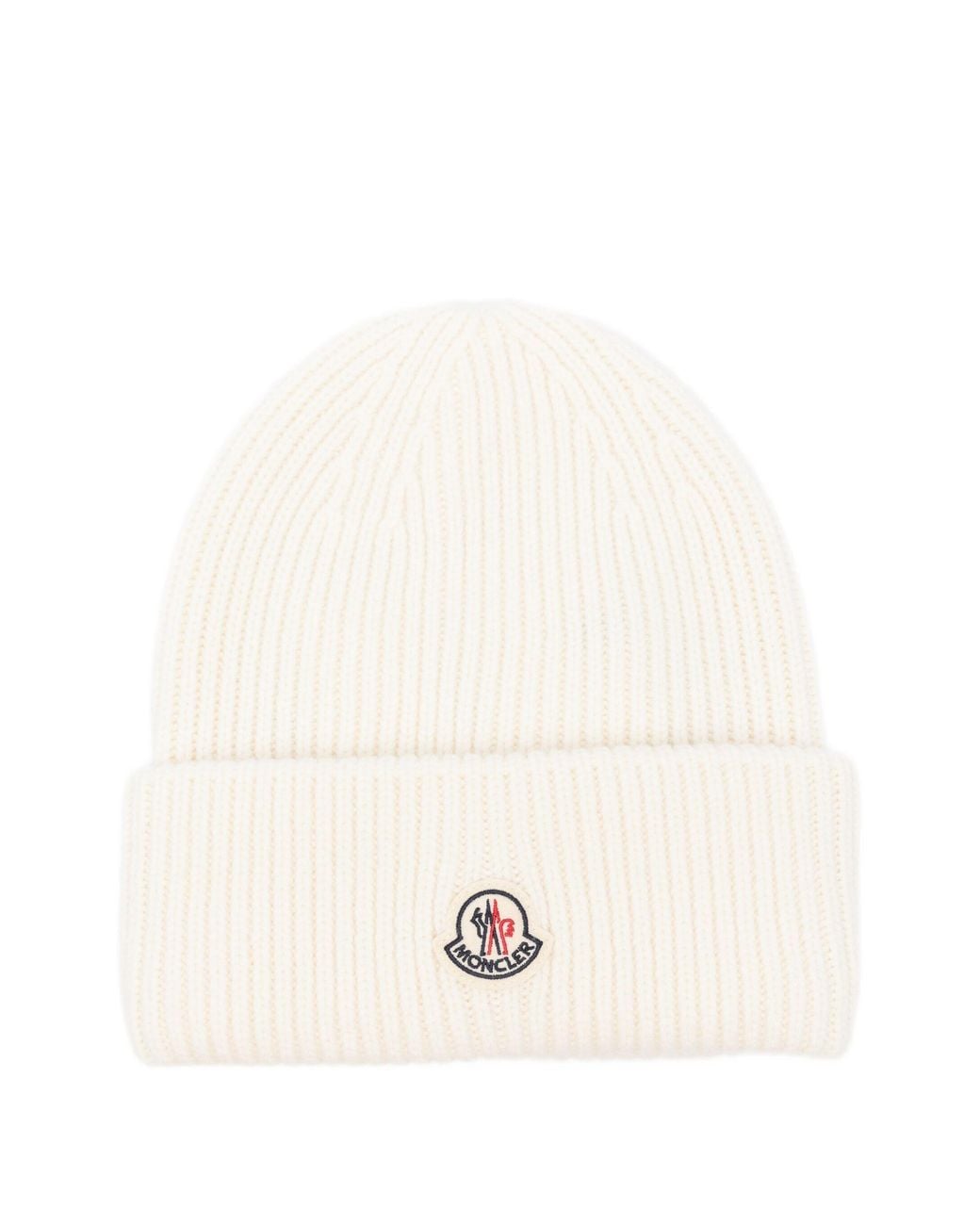 Moncler Natural Logo-Patch Ribbed-Knit Beanie Hat for men