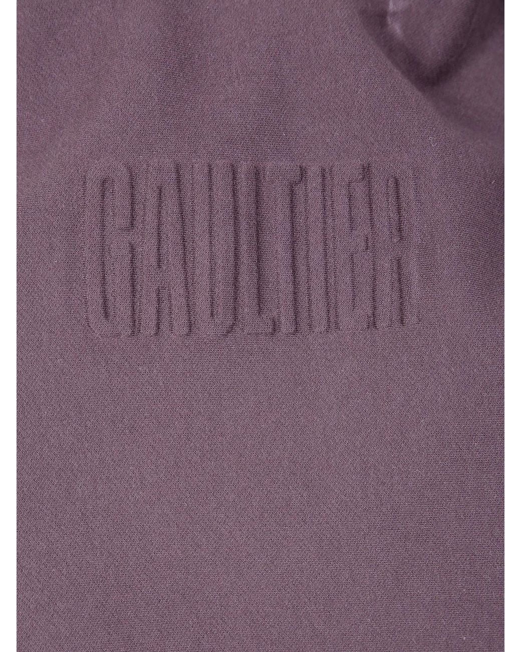 Jean Paul Gaultier Purple Bonded Cotton Cropped Bat Sleeves Hoodie With Embossing
