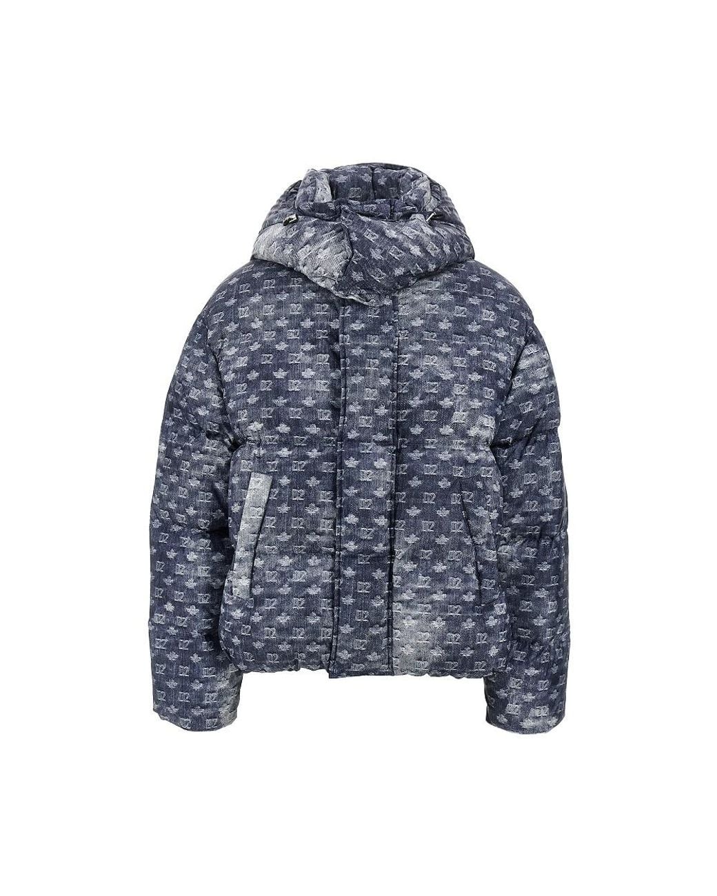 DSquared² Blue Denim-Effect Printed Down Jacket for men
