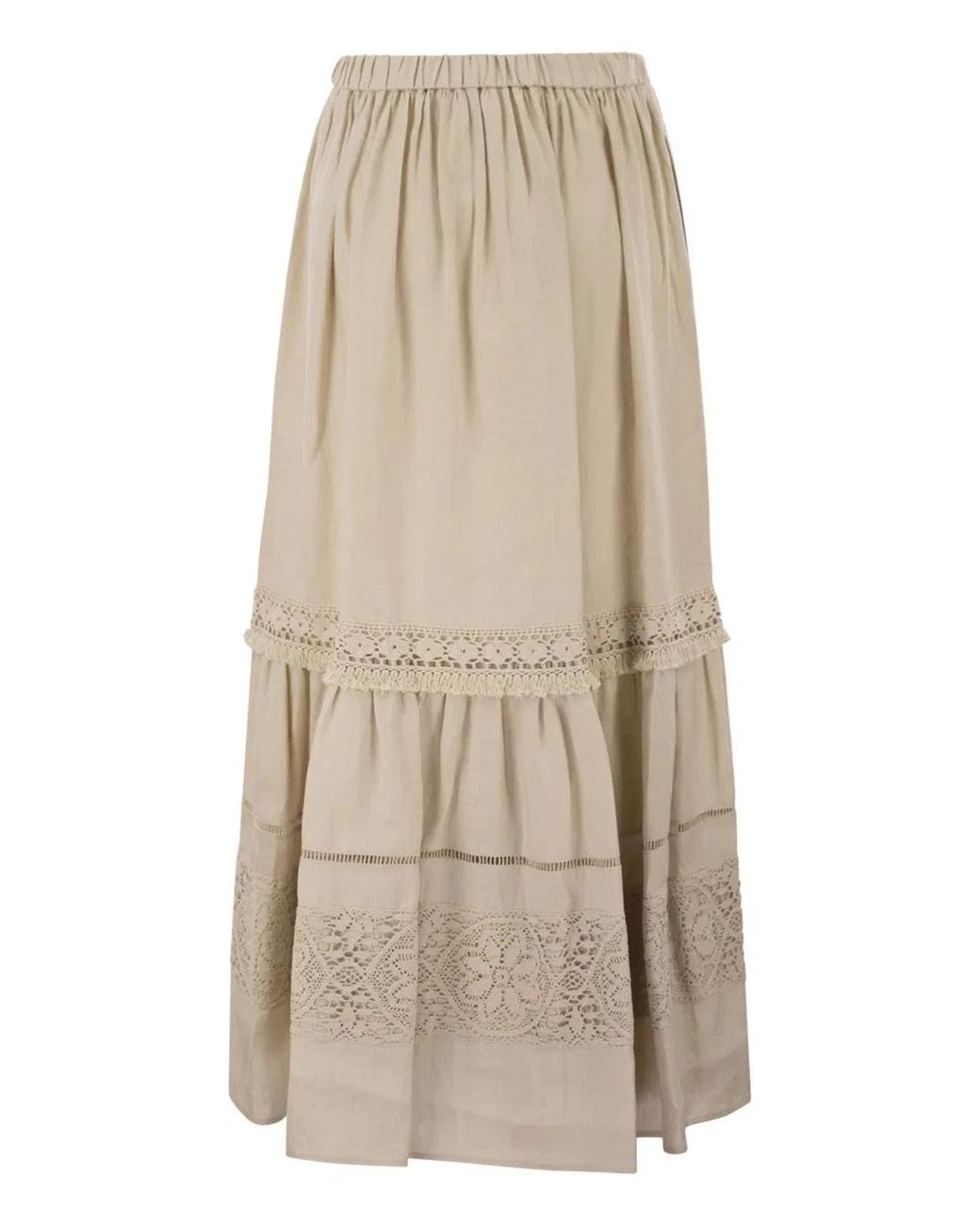 Weekend by Maxmara Natural Wkipallore – Long Linen Skirt With Lace Inserts