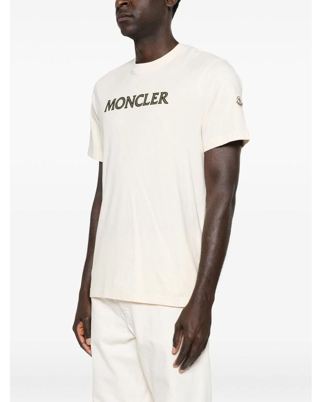 Moncler White Cotton T-Shirt, With Chest Logo for men