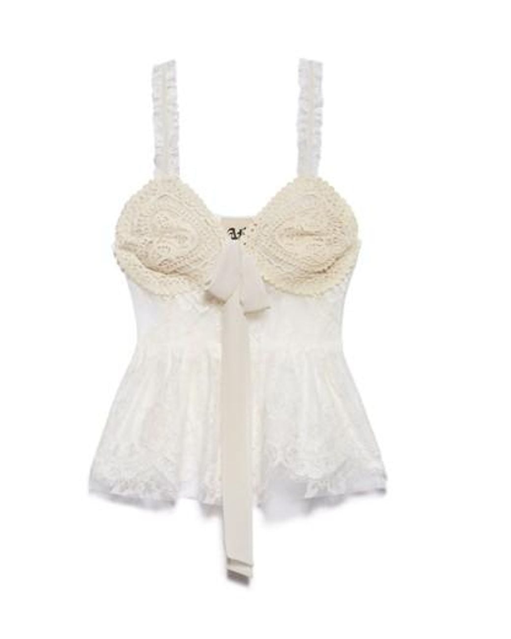 Aniye By White Ribbon Detail Ruffle Trim Lace Top