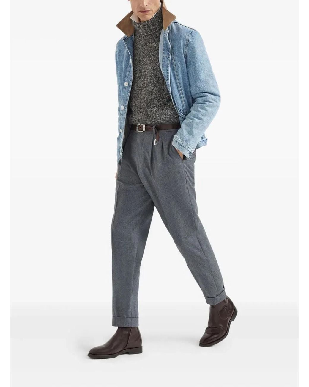 Brunello Cucinelli Gray Turtle Neck Sweater for men