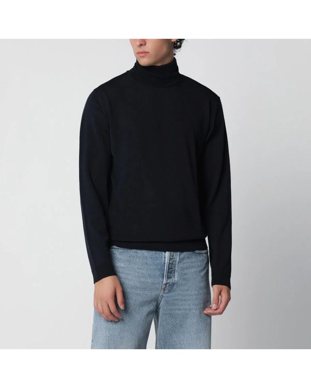 Roberto Collina Black Wool Turtleneck Sweater for men