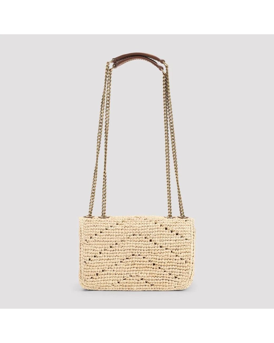 Saint Laurent Natural Raffia Mini Loulou Shoulder Bag