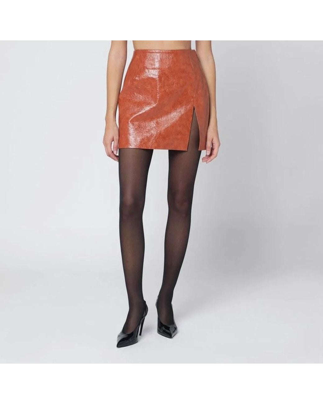 ANDAMANE Orange Leather-Effect Mini Skirt