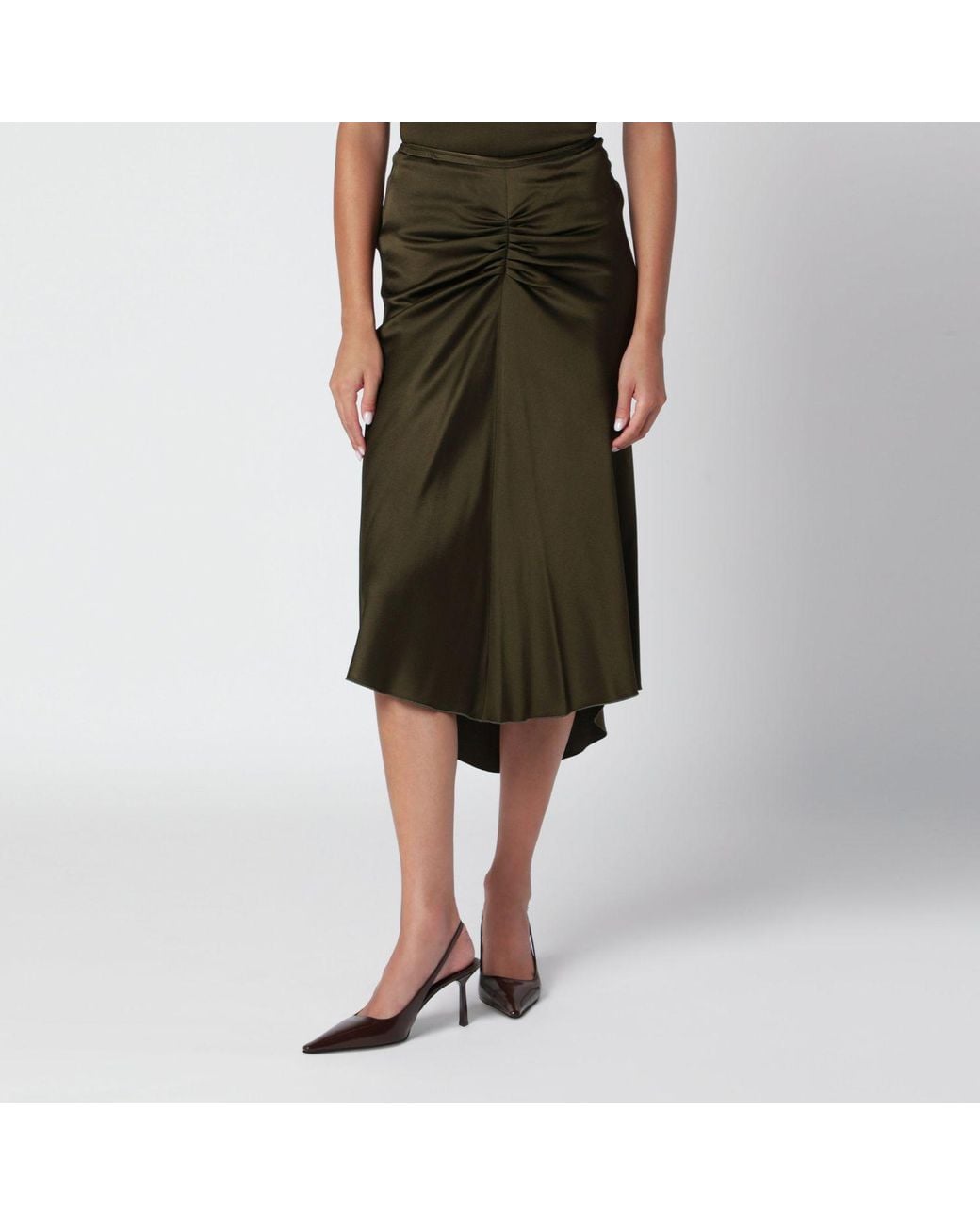 Victoria Beckham Brown Bella Crepe Satin Midi Skirt