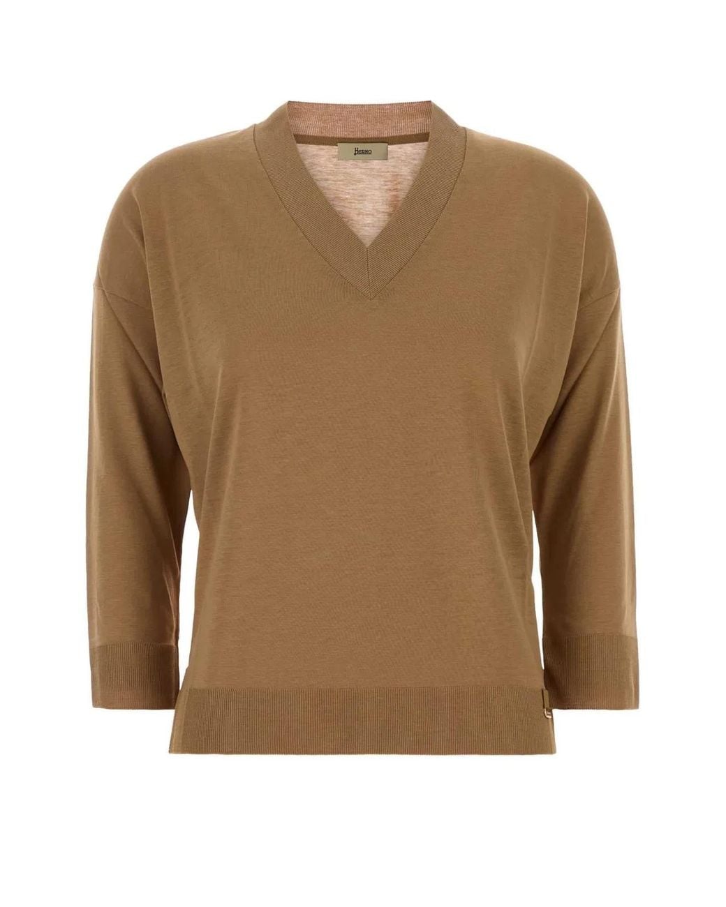 Herno Brown Solid V Neck Sweater