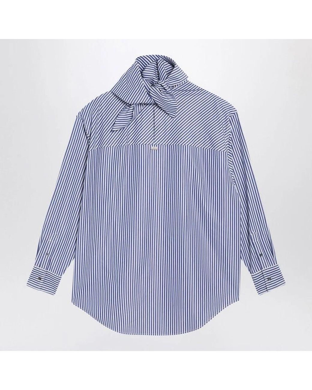 AMI Blue Striped Poplin Shirt With Scarf