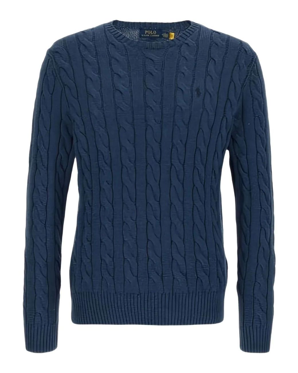 Polo Ralph Lauren Blue Cable Knit Crewneck Sweater for men