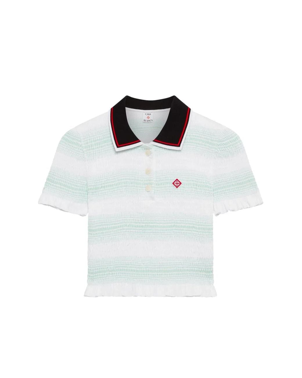 Casablanca White Stripe Shirred Polo Top